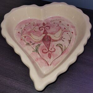 Vintage Russ Berrie "Love Warms the Heart" Ceramic PIE DISH RETIRED 11" x 9.5"